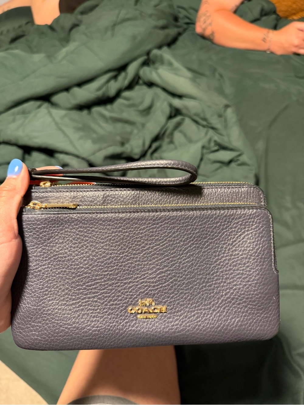 Coach Pebbled Leather Wristlet Clutch, dark blue.